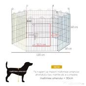 Gard pentru Caini cu 6 Panouri cu Inchidere cu Zavor, Gard pentru Caini Talie Medie din Metal, Ø120x60 cm, Multicolor PawHut | Aosom Romania 