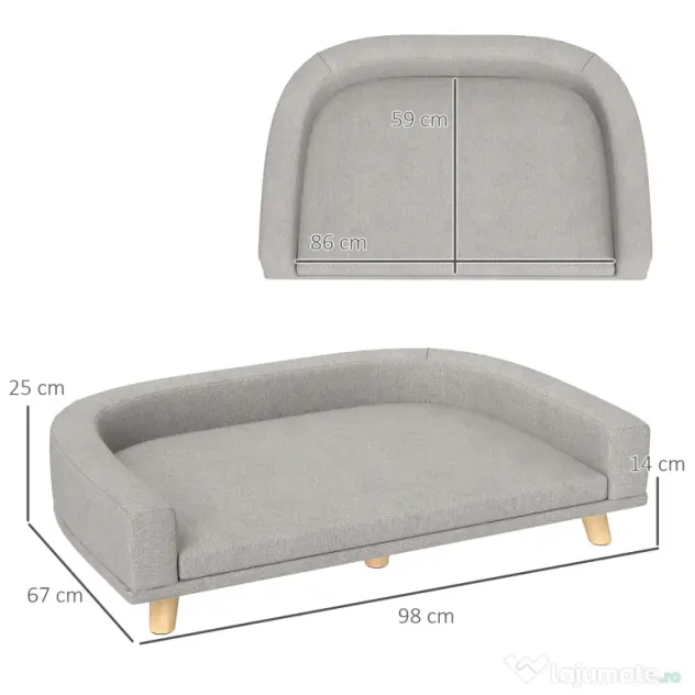 PawHut Canapea pentru Câini cu Picioare Înălțate și Pernă Detașabilă, 98x67x25 cm, Gri | Aosom Romania