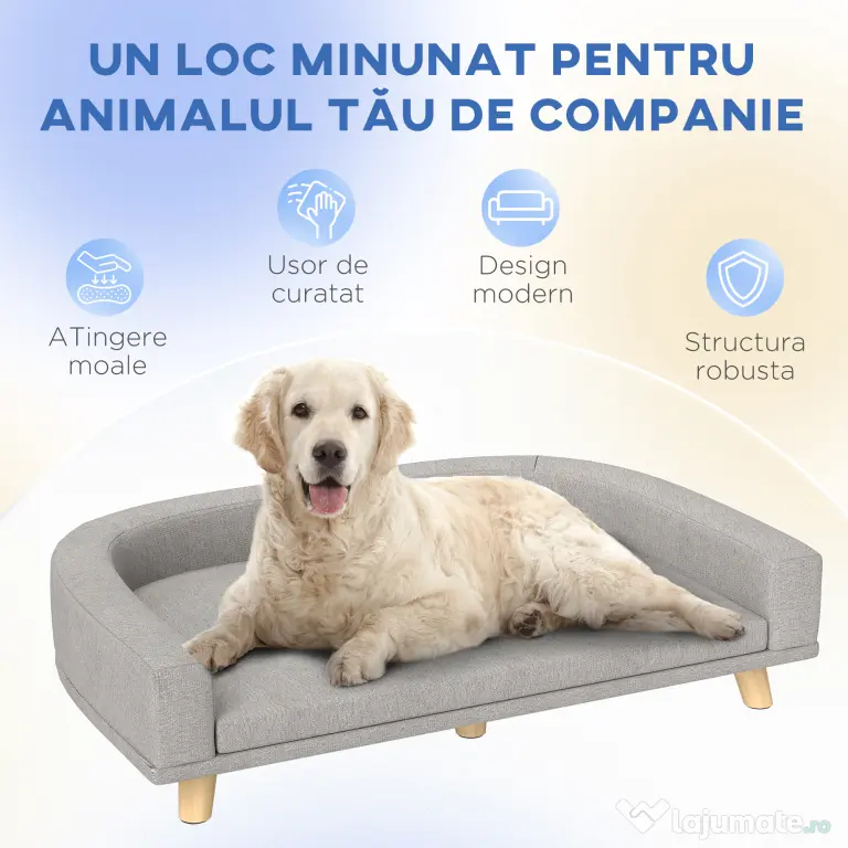 PawHut Canapea pentru Câini cu Picioare Înălțate și Pernă Detașabilă, 98x67x25 cm, Gri | Aosom Romania