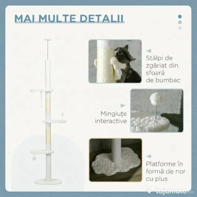 PawHut Zgârietoare Reglabilă cu Sfoară Albă | Aosom Romania