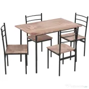 HOMCOM Set din 5 Piese cu Masă de Bucătărie Dreptunghiulară și 4 Scaune Moderne din MDF și Oțel, 110x70x75 cm , Maro | Aosom Romania 