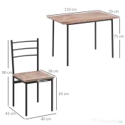 HOMCOM Set din 5 Piese cu Masă de Bucătărie Dreptunghiulară și 4 Scaune Moderne din MDF și Oțel, 110x70x75 cm , Maro | Aosom Romania 