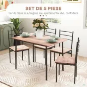 HOMCOM Set din 5 Piese cu Masă de Bucătărie Dreptunghiulară și 4 Scaune Moderne din MDF și Oțel, 110x70x75 cm , Maro | Aosom Romania 