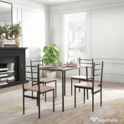 HOMCOM Set din 5 Piese cu Masă de Bucătărie Dreptunghiulară și 4 Scaune Moderne din MDF și Oțel, 110x70x75 cm , Maro | Aosom Romania 