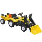 HOMCOM Excavator cu pedale pentru copii de la 3 ani, cu cupă frontală, remorcă și 6 roți, galben