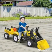 HOMCOM Tractor Copii pentru Copii de 3 Ani cu Pedale și Excavator, 167x41x52 cm, Galben | Aosom Romania