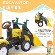 HOMCOM Tractor Copii pentru Copii de 3 Ani cu Pedale și Excavator, 167x41x52 cm, Galben | Aosom Romania