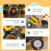 HOMCOM Tractor Copii pentru Copii de 3 Ani cu Pedale și Excavator, 167x41x52 cm, Galben | Aosom Romania