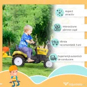 HOMCOM Tractor Copii pentru Copii de 3 Ani cu Pedale și Excavator, 167x41x52 cm, Galben | Aosom Romania