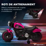 HOMCOM Motocicletă Electrică pentru Copii 18-36 luni, Motocicletă de Jucărie cu Roți Suplimentare și Faruri, 76x42x57 cm, Roz | Aosom Romania 