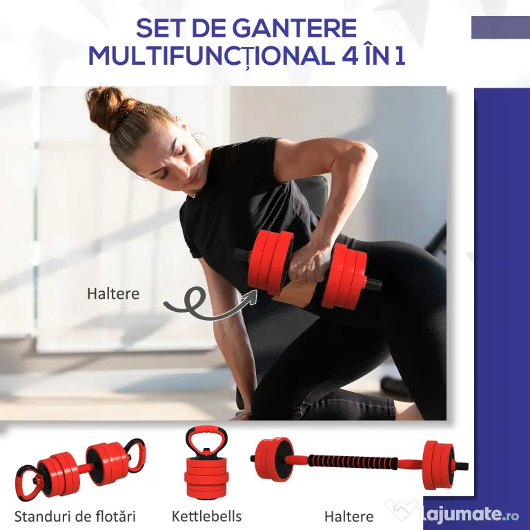 SPORTNOW Set de Greutăți pentru Sală 4 în 1 din Plastic și Nisip, Roșu | Aosom Romania
