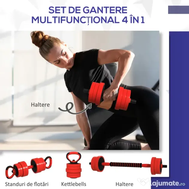 SPORTNOW Set de Greutăți pentru Sală 4 în 1 din Plastic și Nisip, Roșu | Aosom Romania