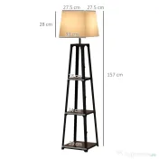 Lampa de Podea cu Rafturi, Inalta, Independenta, cu Abajur din Material Textil (Becul Nu Este Inclus), Nuc Maro si Bej, HOMCOM | Aosom Romania 