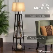 Lampa de Podea cu Rafturi, Inalta, Independenta, cu Abajur din Material Textil (Becul Nu Este Inclus), Nuc Maro si Bej, HOMCOM | Aosom Romania 