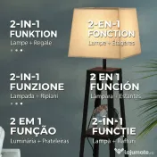 Lampa de Podea cu Rafturi, Inalta, Independenta, cu Abajur din Material Textil (Becul Nu Este Inclus), Nuc Maro si Bej, HOMCOM | Aosom Romania 