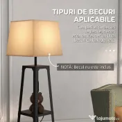 Lampa de Podea cu Rafturi, Inalta, Independenta, cu Abajur din Material Textil (Becul Nu Este Inclus), Nuc Maro si Bej, HOMCOM | Aosom Romania 