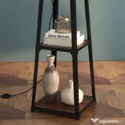 Lampa de Podea cu Rafturi, Inalta, Independenta, cu Abajur din Material Textil (Becul Nu Este Inclus), Nuc Maro si Bej, HOMCOM | Aosom Romania 