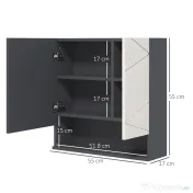 Dulap de Baie cu Oglinda, Dulap de Depozitare pentru Baie Montat pe Perete cu Rafturi Reglabil, Gri Deschis 55x17x55cm Kleankin | Aosom Romania 