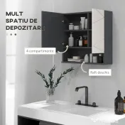 Dulap de Baie cu Oglinda, Dulap de Depozitare pentru Baie Montat pe Perete cu Rafturi Reglabil, Gri Deschis 55x17x55cm Kleankin | Aosom Romania 