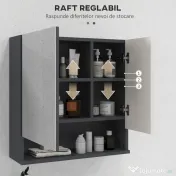 Dulap de Baie cu Oglinda, Dulap de Depozitare pentru Baie Montat pe Perete cu Rafturi Reglabil, Gri Deschis 55x17x55cm Kleankin | Aosom Romania 