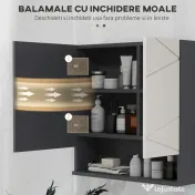 Dulap de Baie cu Oglinda, Dulap de Depozitare pentru Baie Montat pe Perete cu Rafturi Reglabil, Gri Deschis 55x17x55cm Kleankin | Aosom Romania 