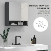 Dulap de Baie cu Oglinda, Dulap de Depozitare pentru Baie Montat pe Perete cu Rafturi Reglabil, Gri Deschis 55x17x55cm Kleankin | Aosom Romania 