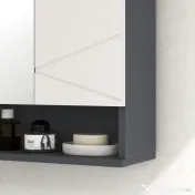Dulap de Baie cu Oglinda, Dulap de Depozitare pentru Baie Montat pe Perete cu Rafturi Reglabil, Gri Deschis 55x17x55cm Kleankin | Aosom Romania 