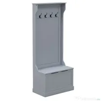 HOMCOM Cuier 3 în 1 cu 4 Cârlige, Bancă Depozitare și Cuier, Mobilier cu Spațiu de Depozitare, 71,5x39,5x170 cm, Gri | Aosom Romania