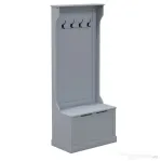 HOMCOM Cuier 3 în 1 cu 4 cârlige și bancă cu spațiu de depozitare, din lemn, 71,5x39,5x170 cm, gri