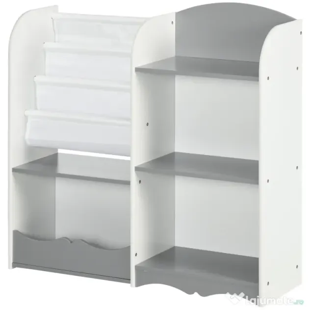 Raft pentru jucării pentru copii Mobilier dormitor din lemn, mobilier pentru sufragerie și creșă, 85x26x84cm, gri ZONEKIZ | Aosom Romania