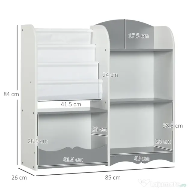 Raft pentru jucării pentru copii Mobilier dormitor din lemn, mobilier pentru sufragerie și creșă, 85x26x84cm, gri ZONEKIZ | Aosom Romania