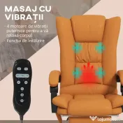 Vinsetto Scaun de Birou Masaj cu Vibrații și Căldură din Piele PU Suport Picioare Cotiere Spătar Rabatabil Maro | Aosom Romania