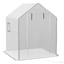 Outsunny Acoperiș de Înlocuire pentru Seră Walk-in din PE cu Ușă Rulabilă și Ferestre, 140 x 143 x 190cm, Alb | Aosom Romania