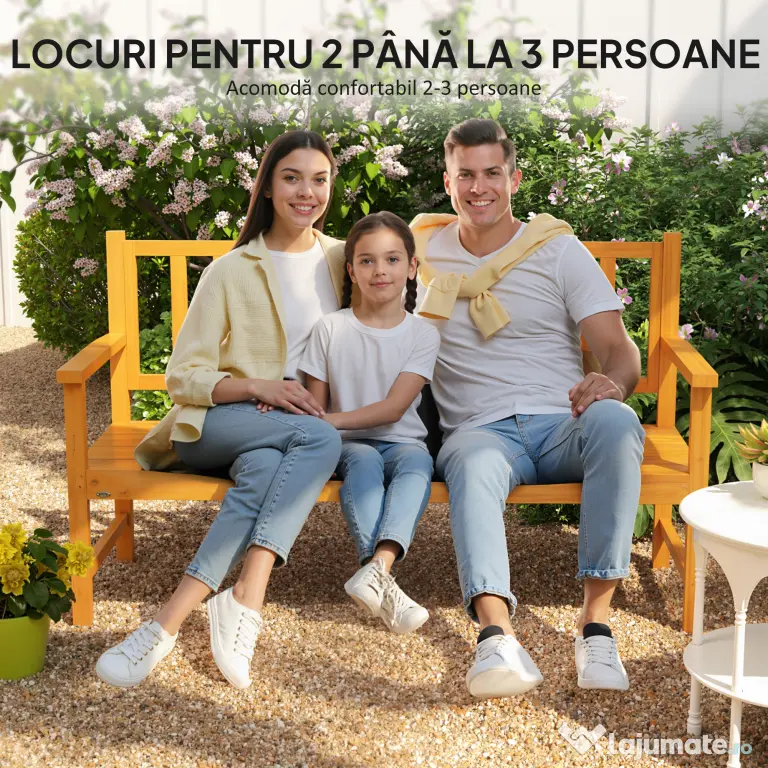 Outsunny Bancă de Grădină pentru 2-3 Persoane din Lemn de Pin, Bancă de Exterior cu Măsuță Rabatabilă și Brațe, pentru Balcon și Terasă, 153x56x91 cm, Maro Deschis | Aosom Romania