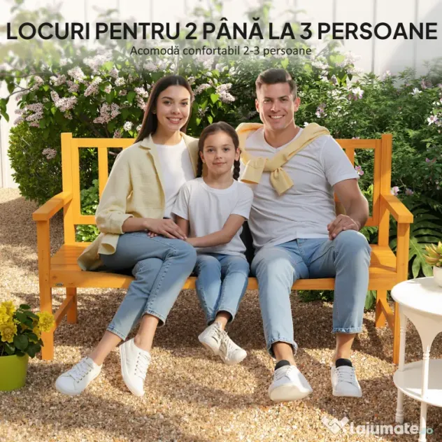 Outsunny Bancă de Grădină pentru 2-3 Persoane din Lemn de Pin, Bancă de Exterior cu Măsuță Rabatabilă și Brațe, pentru Balcon și Terasă, 153x56x91 cm, Maro Deschis | Aosom Romania