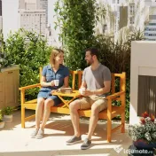 Outsunny Bancă de Grădină pentru 2-3 Persoane din Lemn de Pin, Bancă de Exterior cu Măsuță Rabatabilă și Brațe, pentru Balcon și Terasă, 153x56x91 cm, Maro Deschis | Aosom Romania 