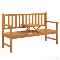 Outsunny Bancă de Grădină pentru 2-3 Persoane din Lemn de Pin, Bancă de Exterior cu Măsuță Rabatabilă și Brațe, pentru Balcon, Terasă și Grădină, 153x56x91 cm, Maro Deschis