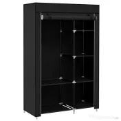 HOMCOM Dulap Portabil din Material, Dulap cu 6 Rafturi Deschise, 1 Bară și Ușă cu Fermoar, 103x43x162,5 cm, Negru | Aosom Romania 