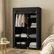 HOMCOM Dulap Portabil din Material, Dulap cu 6 Rafturi Deschise, 1 Bară și Ușă cu Fermoar, 103x43x162,5 cm, Negru | Aosom Romania 