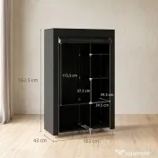 HOMCOM Dulap Portabil din Material, Dulap cu 6 Rafturi Deschise, 1 Bară și Ușă cu Fermoar, 103x43x162,5 cm, Negru | Aosom Romania 