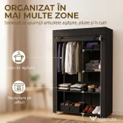 HOMCOM Dulap Portabil din Material, Dulap cu 6 Rafturi Deschise, 1 Bară și Ușă cu Fermoar, 103x43x162,5 cm, Negru | Aosom Romania 