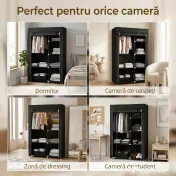 HOMCOM Dulap Portabil din Material, Dulap cu 6 Rafturi Deschise, 1 Bară și Ușă cu Fermoar, 103x43x162,5 cm, Negru | Aosom Romania 
