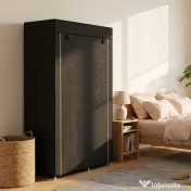 HOMCOM Dulap Portabil din Material, Dulap cu 6 Rafturi Deschise, 1 Bară și Ușă cu Fermoar, 103x43x162,5 cm, Negru | Aosom Romania 