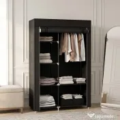 HOMCOM Dulap Portabil din Material, Dulap cu 6 Rafturi Deschise, 1 Bară și Ușă cu Fermoar, 103x43x162,5 cm, Negru | Aosom Romania 