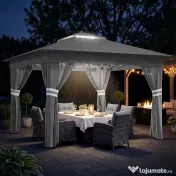 Outsunny Foisor tip pop-up 3 x 3(m),20 lumini LED alimentate de la soare,geanta cu roti, 4 saci de greutate, inaltime reglabila, Gri | Aosom Romania 
