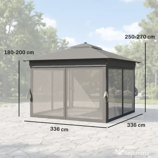 Outsunny Foisor tip pop-up 3 x 3(m),20 lumini LED alimentate de la soare,geanta cu roti, 4 saci de greutate, inaltime reglabila, Gri | Aosom Romania