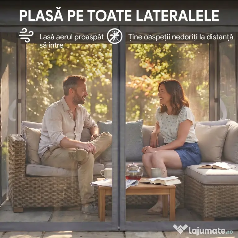 Outsunny Foisor tip pop-up 3 x 3(m),20 lumini LED alimentate de la soare,geanta cu roti, 4 saci de greutate, inaltime reglabila, Gri | Aosom Romania