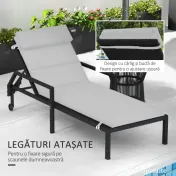 Outsunny Pernă de Lux pentru Șezlong Exterior cu Tetieră și Legături, Perfectă pentru Relaxare, Gri Deschis | Aosom Romania 