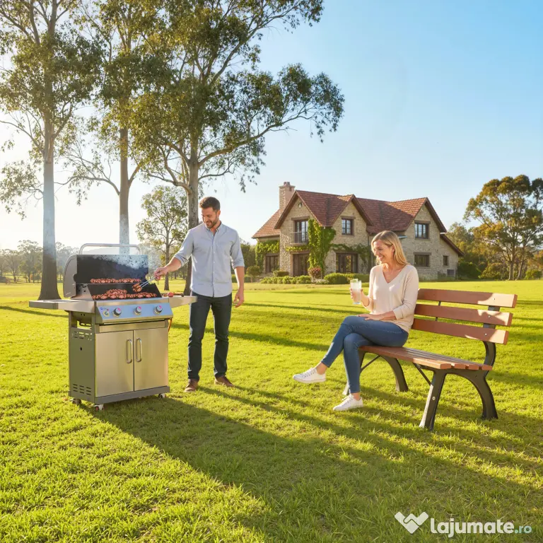 Outsunny Bancă cu 2 locuri, pentru grădină și terasă, fontă de aluminiu + lemn natural, 120 x 57 x 70 cm, Maro | Aosom Romania