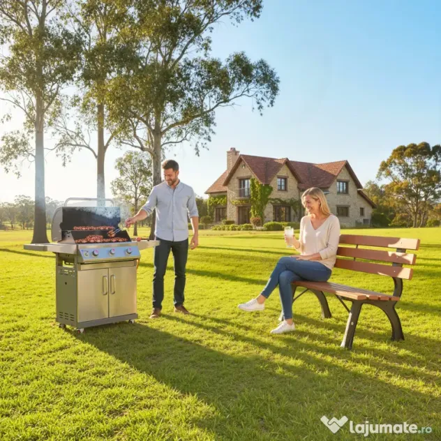 Outsunny Bancă cu 2 locuri, pentru grădină și terasă, fontă de aluminiu + lemn natural, 120 x 57 x 70 cm, Maro | Aosom Romania